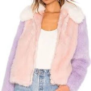 LPA Pink & Lavender Color-block pFaux Fur Teddy Jacket Sz-XS